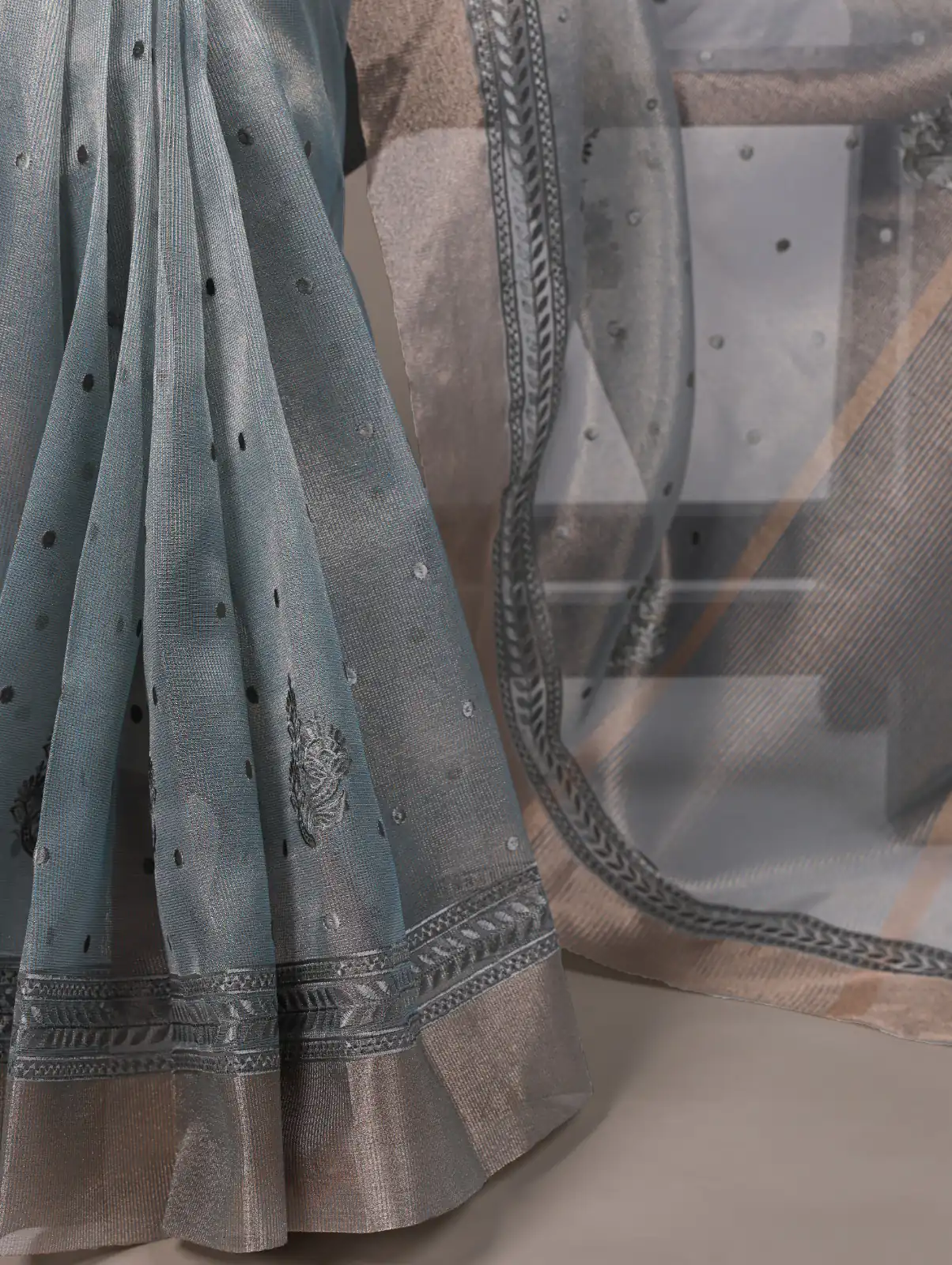 Sky Blue Poly Shimmer Embroidery Work Saree | Sarees, Bollywood Sarees, Creative Sarees, Designer Sarees, Embroidered Sarees, Ethnic Saree, Modern Digital sarees, Party Wear Sarees