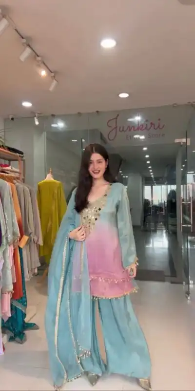 Sky Blue Printed Crape Silk Mirror Work Salwar Suit | Jump Suits, Tops & Bottoms, Track Suits, Salwar suit, Casual Suits, Creative suits, Designer Suits, Palazzo Suits, Party Wear Suits, Patiala Suits, Straight Suits, Trendy Wear