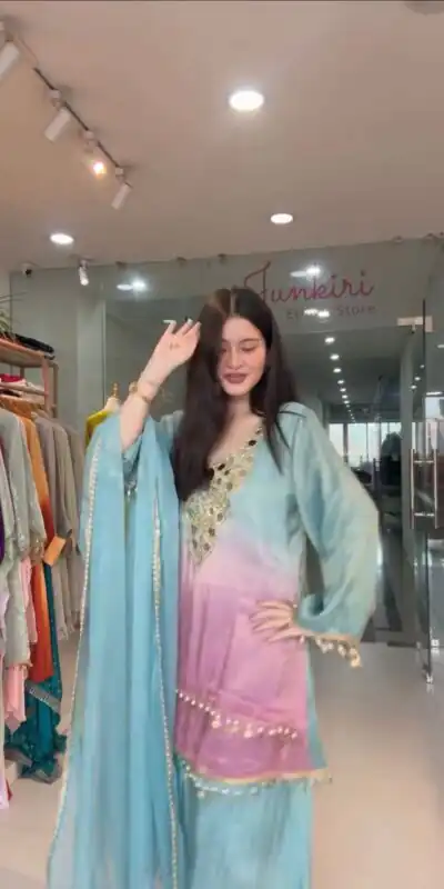 Sky Blue Printed Crape Silk Mirror Work Salwar Suit | Jump Suits, Tops & Bottoms, Track Suits, Salwar suit, Casual Suits, Creative suits, Designer Suits, Palazzo Suits, Party Wear Suits, Patiala Suits, Straight Suits, Trendy Wear