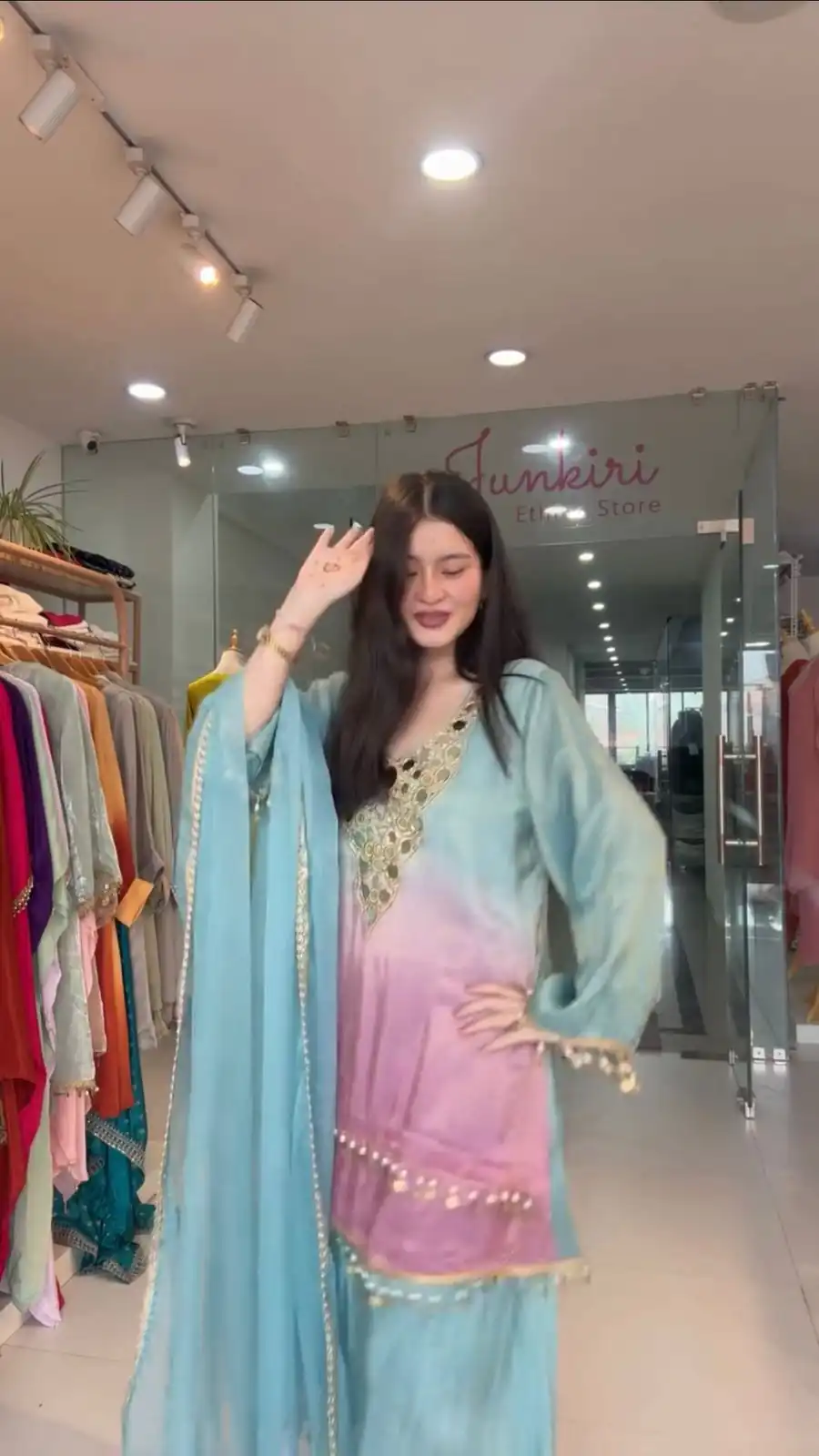 Sky Blue Printed Crape Silk Mirror Work Salwar Suit | Jump Suits, Tops & Bottoms, Track Suits, Salwar suit, Casual Suits, Creative suits, Designer Suits, Palazzo Suits, Party Wear Suits, Patiala Suits, Straight Suits, Trendy Wear