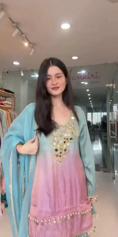 Sky Blue Printed Crape Silk Mirror Work Salwar Suit | Jump Suits, Tops & Bottoms, Track Suits, Salwar suit, Casual Suits, Creative suits, Designer Suits, Palazzo Suits, Party Wear Suits, Patiala Suits, Straight Suits, Trendy Wear