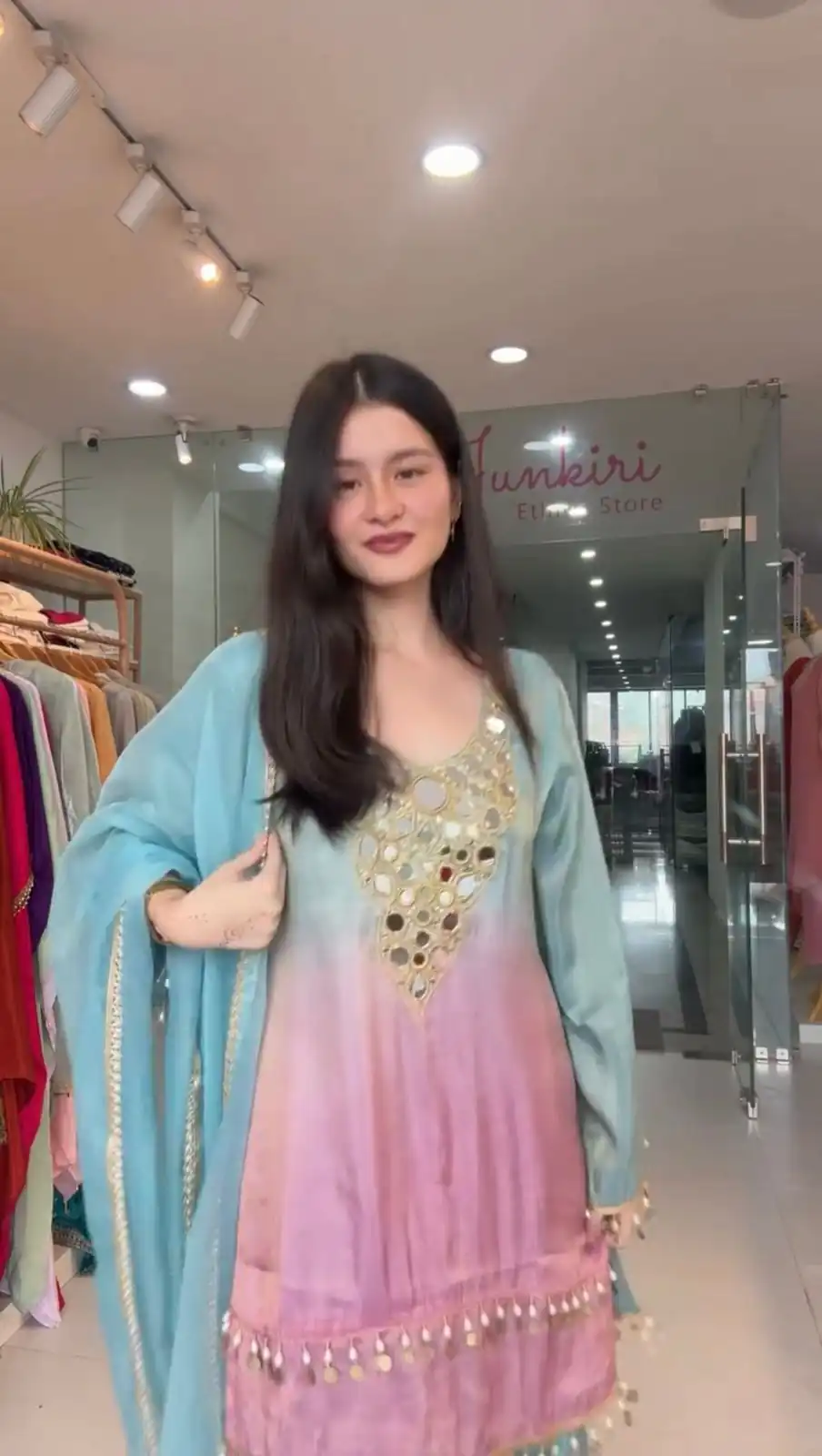 Sky Blue Printed Crape Silk Mirror Work Salwar Suit | Jump Suits, Tops & Bottoms, Track Suits, Salwar suit, Casual Suits, Creative suits, Designer Suits, Palazzo Suits, Party Wear Suits, Patiala Suits, Straight Suits, Trendy Wear
