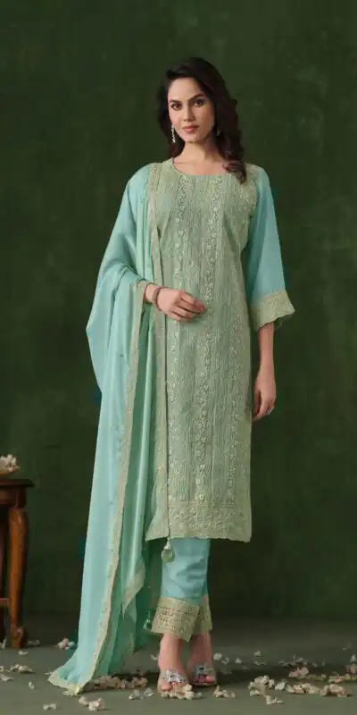 Sky Blue Rangoli Coding Sequence Work Salwar Suit | Jump Suits, Salwar suit, Casual Suits, Creative suits, Designer Suits, Palazzo Suits, Party Wear Suits, Patiala Suits, Straight Suits