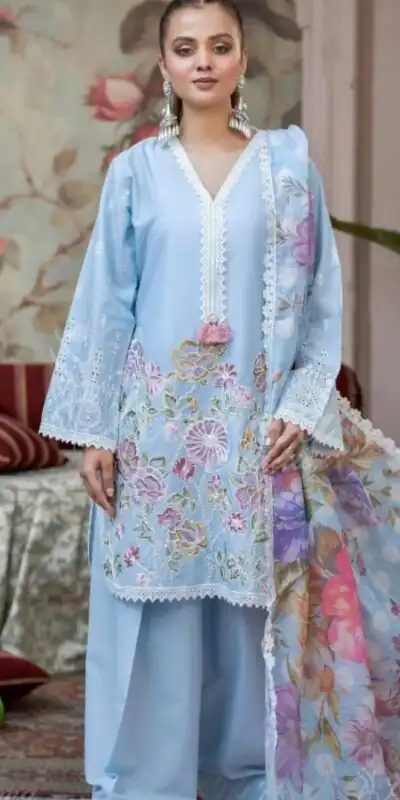 Sky Blue Roman Silk Embroidery Work Salwar Suit | Jump Suits, Salwar suit, Casual Suits, Creative suits, Designer Suits, Palazzo Suits, Party Wear Suits, Patiala Suits, Straight Suits