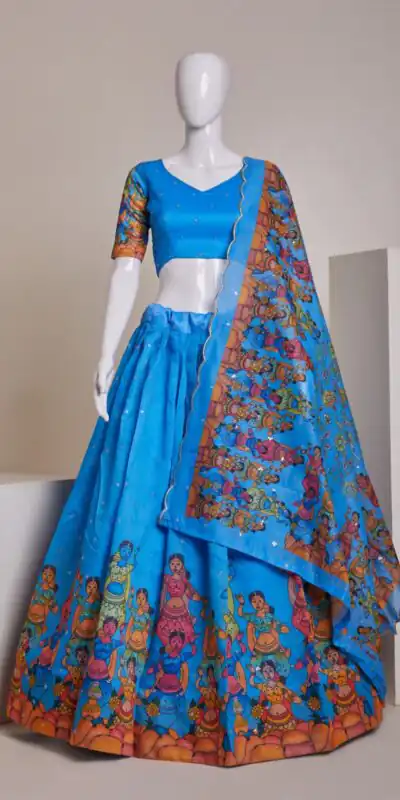 Sky Blue Silk Embroidery Sequins Print Lehenga Choli | Lehenga, Bollywood Lehenga, Creative Lehenga, Designer Lehenga, Embroidered Lehenga, Party Wear Lehenga