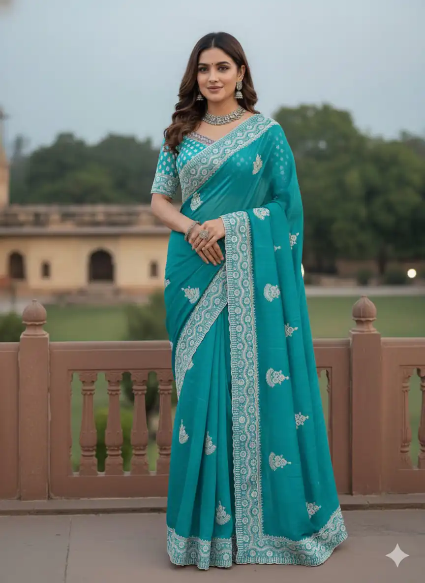 Sky Blue Soft Gold Crush Embroidery Work Saree | Sarees, Bollywood Sarees, Creative Sarees, Designer Sarees, Embroidered Sarees, Ethnic Saree, Modern Digital sarees, Party Wear Sarees