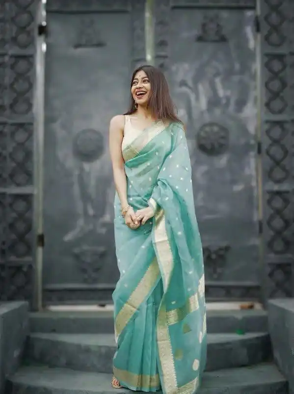 Sky Blue Soft Lilan Slab Weaving Work Saree | Sarees, Bollywood Sarees, Creative Sarees, Designer Sarees, Embroidered Sarees, Ethnic Saree, Modern Digital sarees, Party Wear Sarees