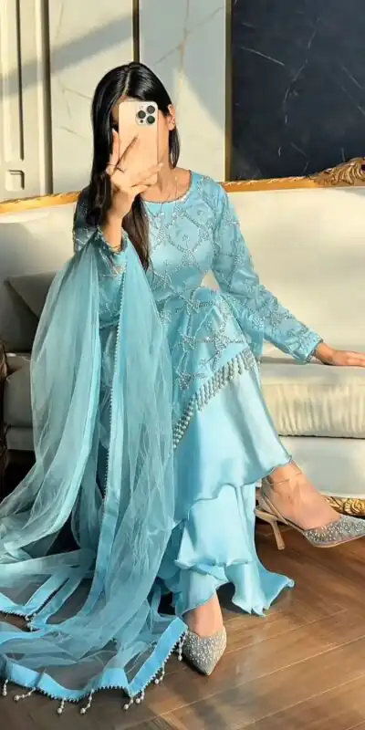 Sky Blue Soft Net Lace Embroidery Work Salwar Suit | Jump Suits, Salwar suit, Casual Suits, Creative suits, Designer Suits, Palazzo Suits, Party Wear Suits, Patiala Suits, Straight Suits