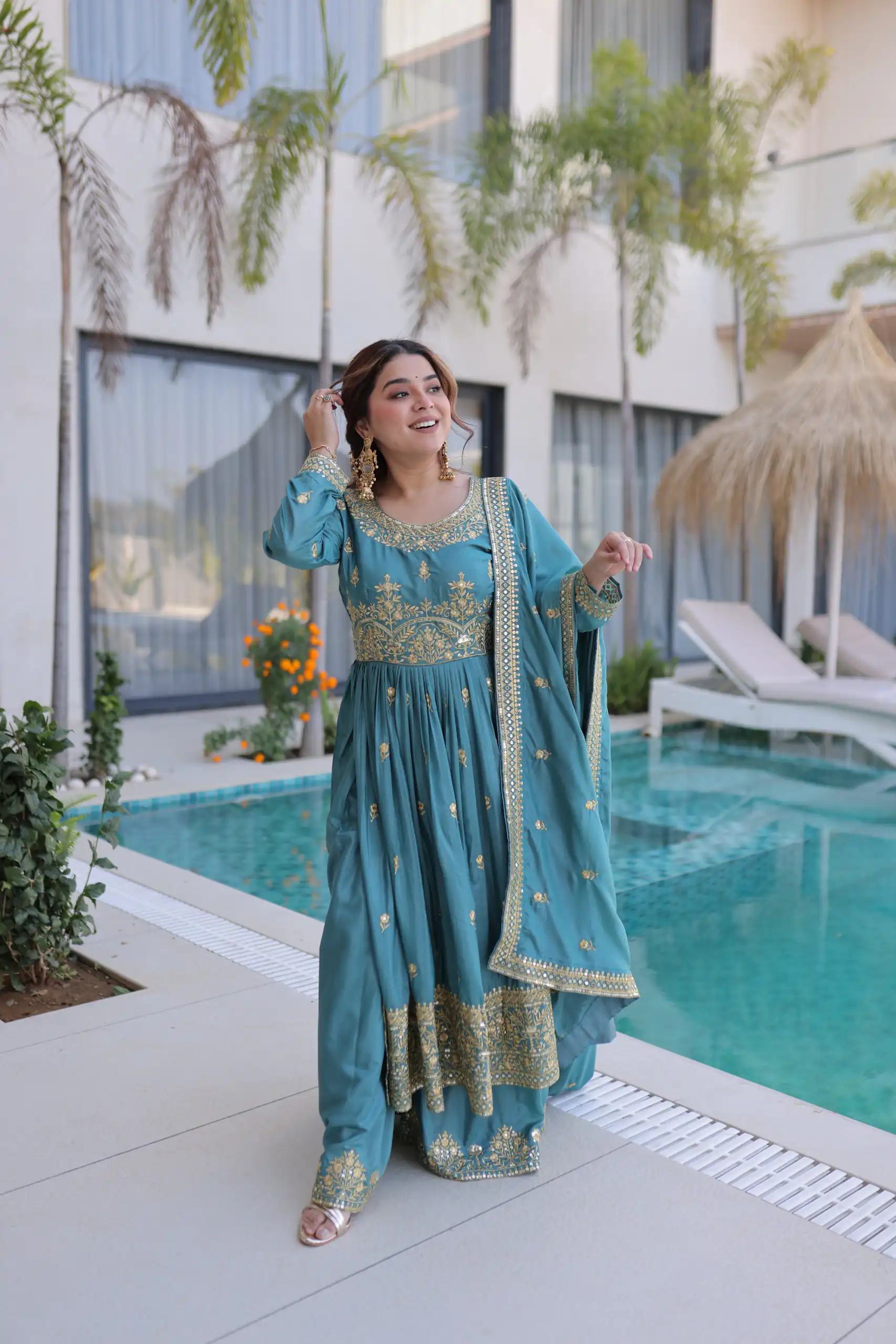 Sky Blue Super Silk Sequins Embroidery Work Salwar Suit | Jump Suits, Salwar suit, Casual Suits, Creative suits, Designer Suits, Palazzo Suits, Party Wear Suits, Patiala Suits, Straight Suits