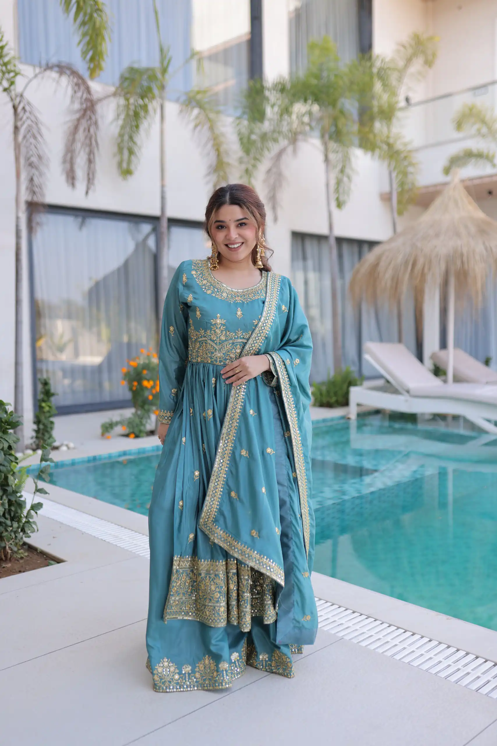 Sky Blue Super Silk Sequins Embroidery Work Salwar Suit | Jump Suits, Salwar suit, Casual Suits, Creative suits, Designer Suits, Palazzo Suits, Party Wear Suits, Patiala Suits, Straight Suits