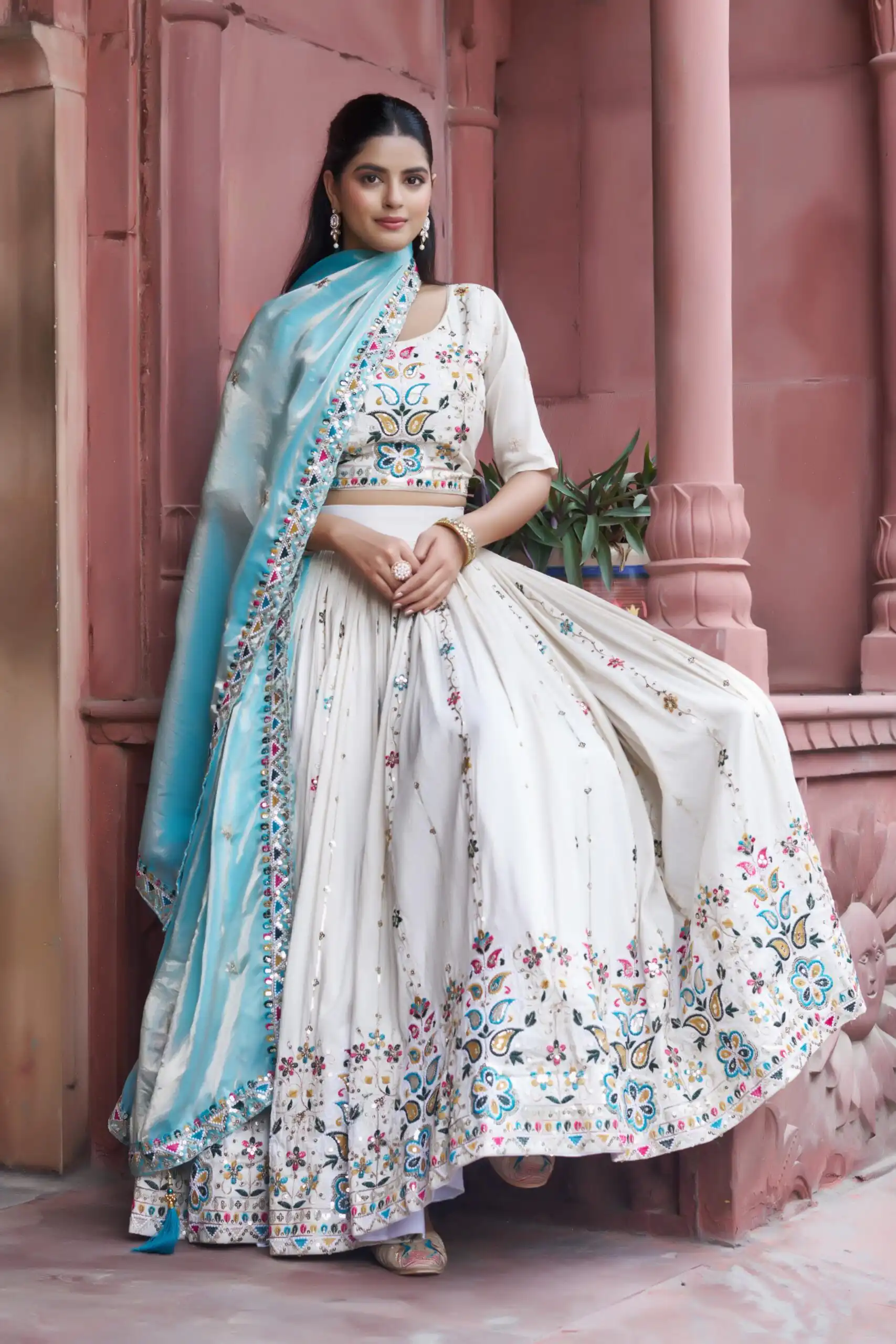 Sky Blue Tissue Silk Thread Embroidery Work Lehenga Choli | Lehenga, Bollywood Lehenga, Creative Lehenga, Designer Lehenga, Embroidered Lehenga, Party Wear Lehenga