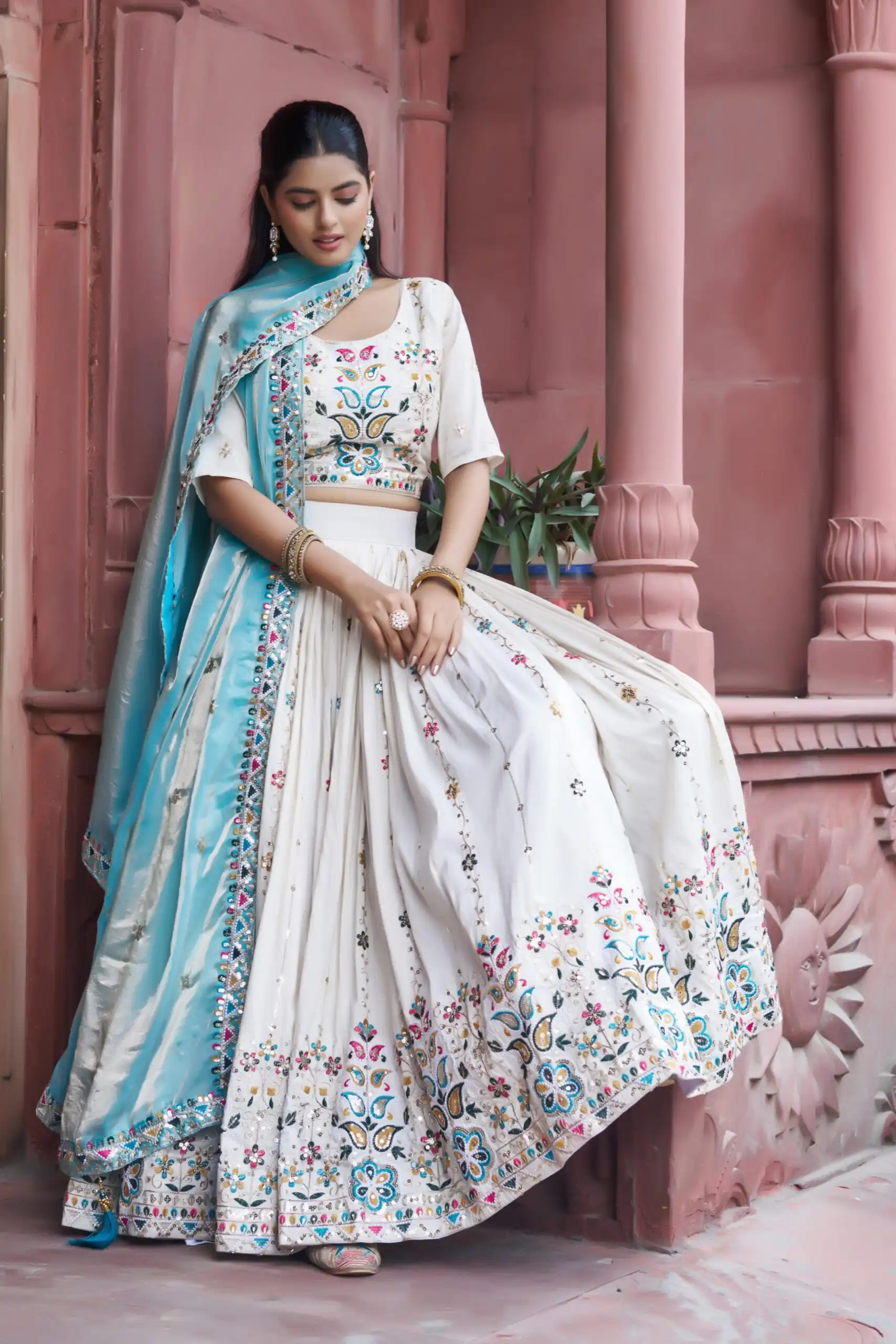 Sky Blue Tissue Silk Thread Embroidery Work Lehenga Choli | Lehenga, Bollywood Lehenga, Creative Lehenga, Designer Lehenga, Embroidered Lehenga, Party Wear Lehenga