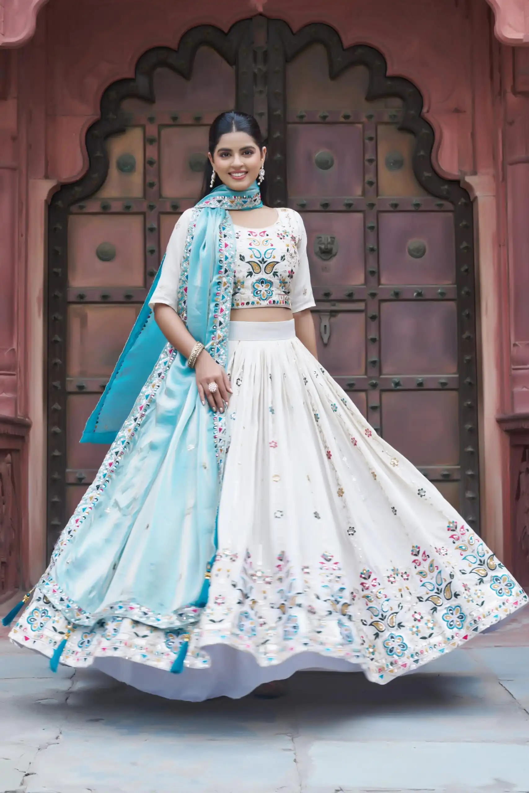Sky Blue Tissue Silk Thread Embroidery Work Lehenga Choli | Lehenga, Bollywood Lehenga, Creative Lehenga, Designer Lehenga, Embroidered Lehenga, Party Wear Lehenga