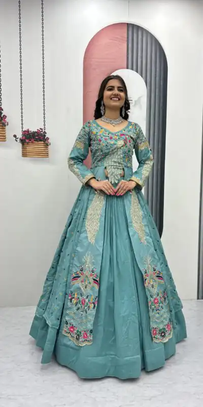 Sky Blue Vichitra Sequence Work Lehenga Choli | Lehenga, Bollywood Lehenga, Creative Lehenga, Designer Lehenga, Embroidered Lehenga, Party Wear Lehenga