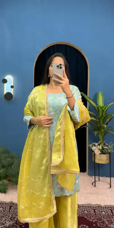 Sky Blue Zimmy Silk Sequence Work Salwar Suit | Jump Suits, Salwar suit, Casual Suits, Creative suits, Designer Suits, Palazzo Suits, Party Wear Suits, Patiala Suits, Straight Suits