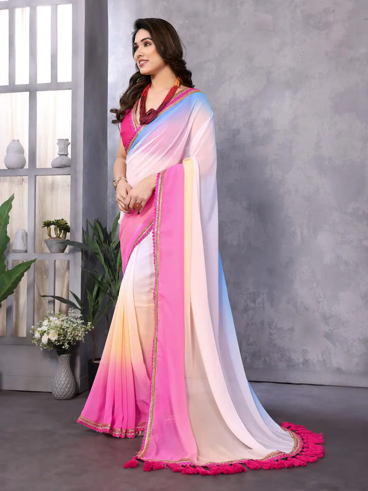 Sky Pink Faux Georgette Party Wear Saree | Sarees, Bollywood Sarees, Creative Sarees, Designer Sarees, Embroidered Sarees, Ethnic Saree, Modern Digital sarees, Party Wear Sarees