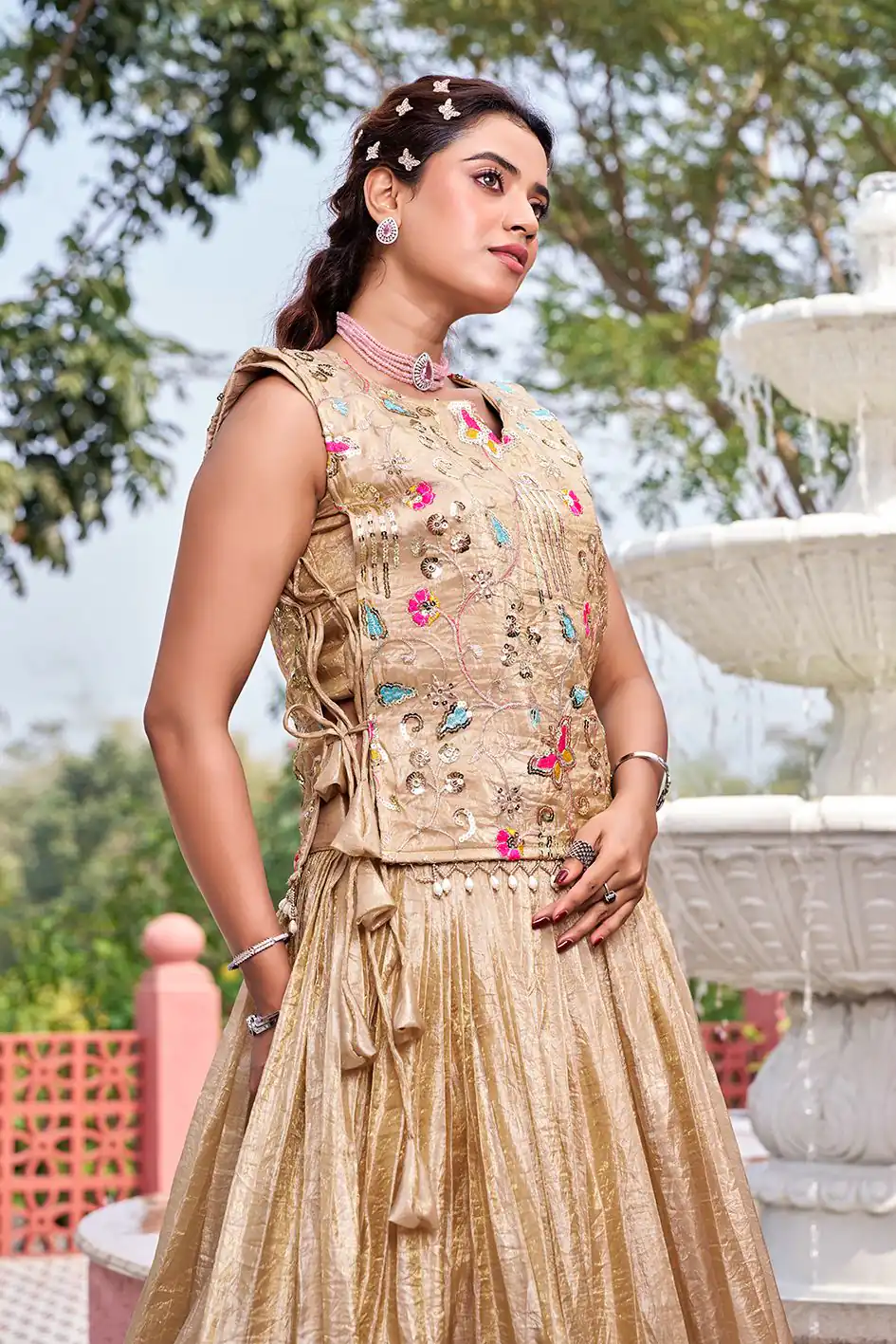 Solid Chiku Gold Crush Embroider Work Lehenga Choli | Lehenga, Bollywood Lehenga, Creative Lehenga, Designer Lehenga, Embroidered Lehenga, Party Wear Lehenga