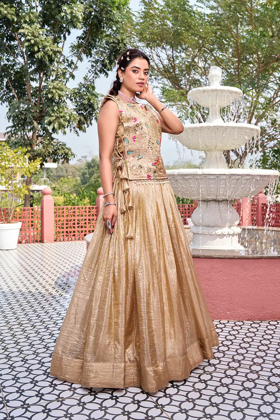 Solid Chiku Gold Crush Embroider Work Lehenga Choli | Lehenga, Bollywood Lehenga, Creative Lehenga, Designer Lehenga, Embroidered Lehenga, Party Wear Lehenga