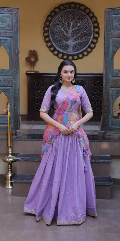 KA 5069 Lavender Cosmos Silk Lehenga Choli with Zari & Embroidery Work. Introductory Price ₹2499. Delivery 4-6 Working Days. Shop now. | Lehenga, Bollywood Lehenga, Creative Lehenga, Designer Lehenga, Embroidered Lehenga, Party Wear Lehenga