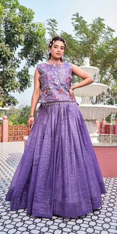Solid Lavender Gold Crush Embroider Work Lehenga Choli | Lehenga, Bollywood Lehenga, Creative Lehenga, Designer Lehenga, Embroidered Lehenga, Party Wear Lehenga