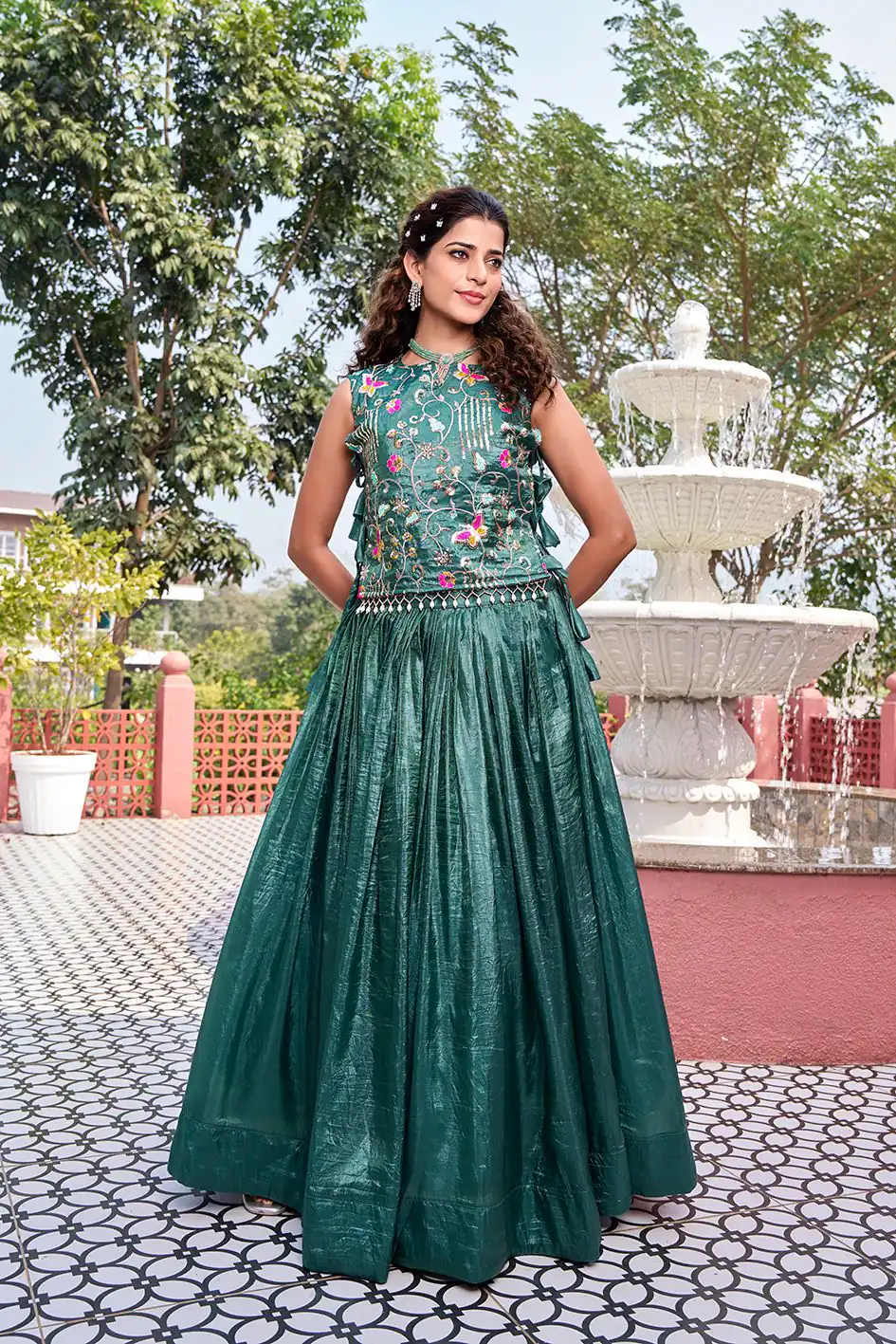 Solid Teal Green Gold Crush Embroider Work Lehenga Choli | Lehenga, Bollywood Lehenga, Creative Lehenga, Designer Lehenga, Embroidered Lehenga, Party Wear Lehenga