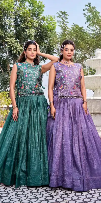 Solid Teal Green Gold Crush Embroider Work Lehenga Choli | Lehenga, Bollywood Lehenga, Creative Lehenga, Designer Lehenga, Embroidered Lehenga, Party Wear Lehenga
