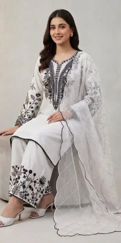 LG 2101 White Color Mal Cotton Embroidery Work Salwar Suit . Wedding, Party, Festive, Events, Get it for ₹2099. Delivery 4-6 Working Days. Shop now. | Jump Suits, Salwar suit, Casual Suits, Creative suits, Designer Suits, Palazzo Suits, Party Wear Suits, Patiala Suits, Straight Suits