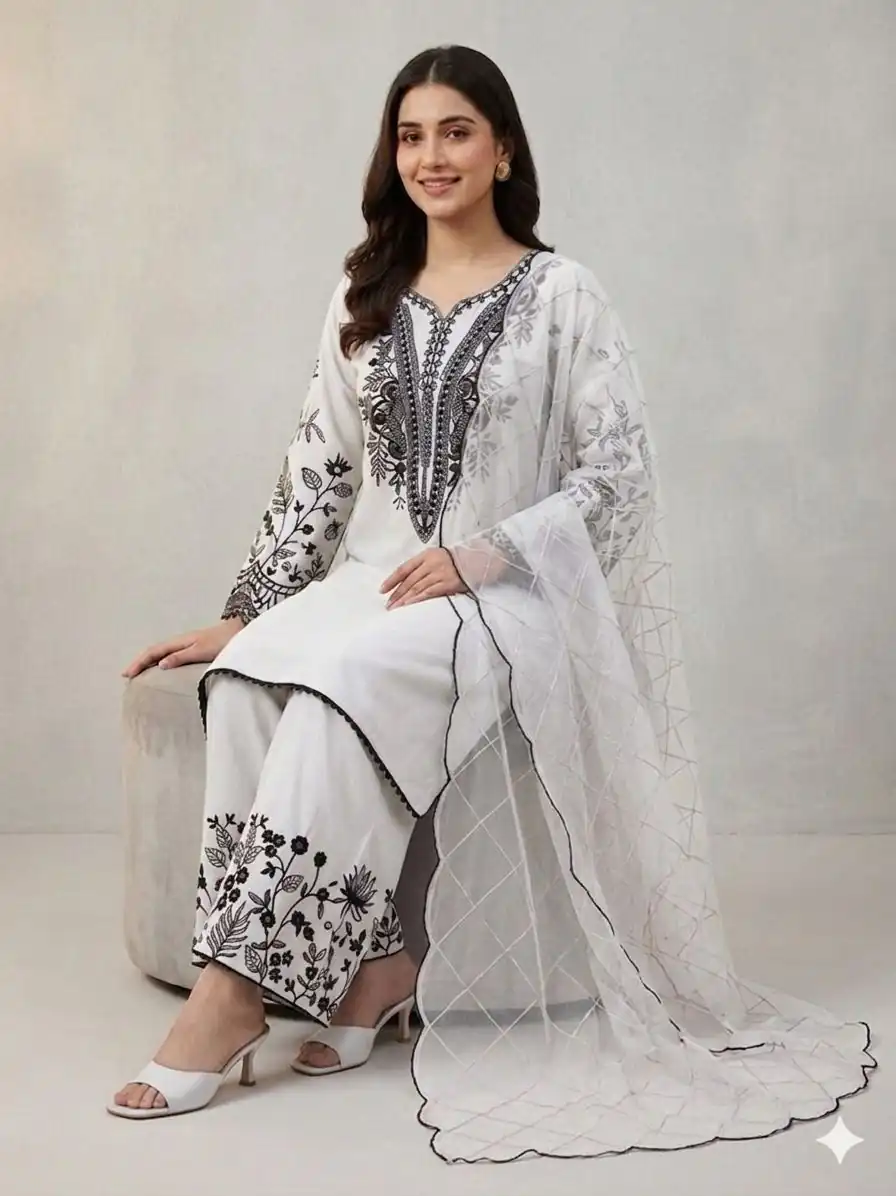 LG 2101 White Color Mal Cotton Embroidery Work Salwar Suit . Wedding, Party, Festive, Events, Get it for ₹2099. Delivery 4-6 Working Days. Shop now. | Jump Suits, Salwar suit, Casual Suits, Creative suits, Designer Suits, Palazzo Suits, Party Wear Suits, Patiala Suits, Straight Suits