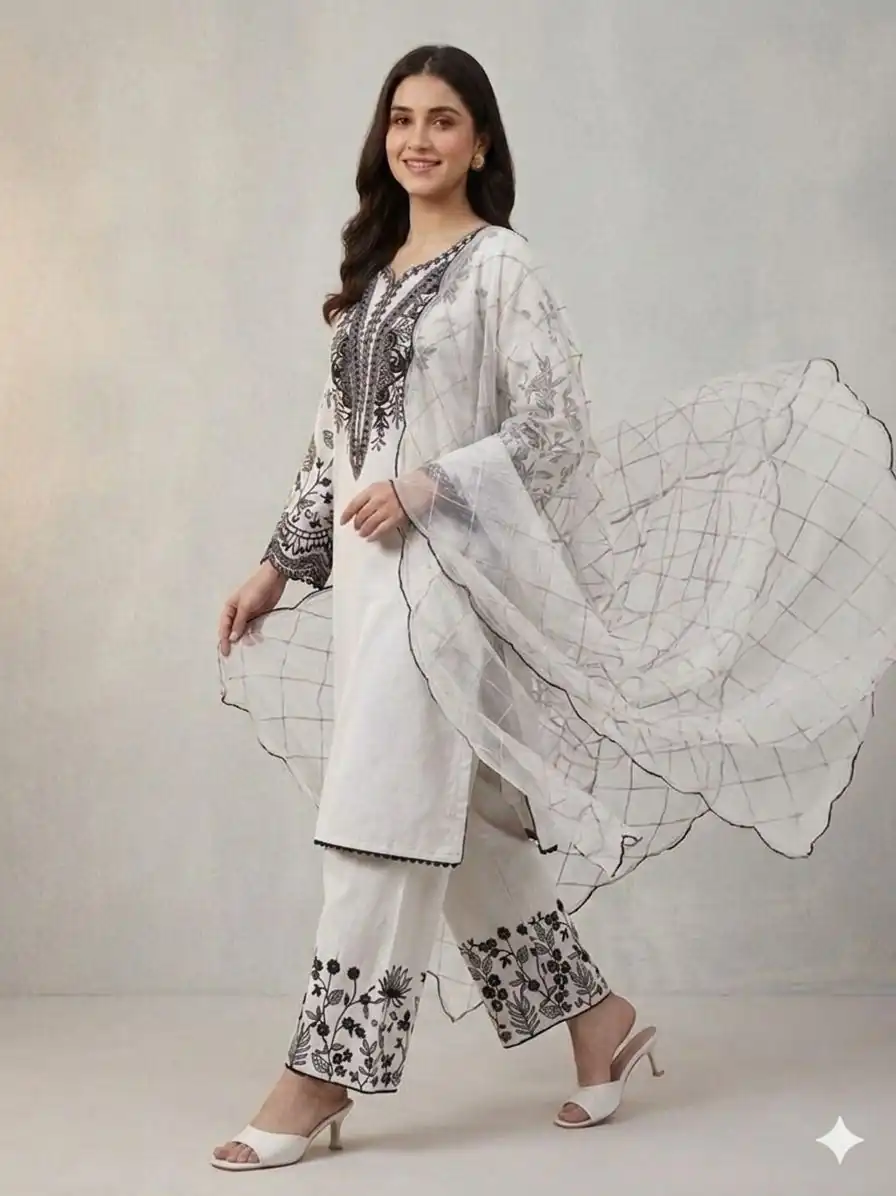 LG 2101 White Color Mal Cotton Embroidery Work Salwar Suit . Wedding, Party, Festive, Events, Get it for ₹2099. Delivery 4-6 Working Days. Shop now. | Jump Suits, Salwar suit, Casual Suits, Creative suits, Designer Suits, Palazzo Suits, Party Wear Suits, Patiala Suits, Straight Suits
