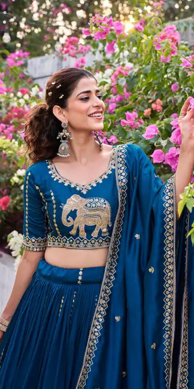 Special Blue Vichitra Silk Thread Work Lehenga Choli | Lehenga, Bollywood Lehenga, Creative Lehenga, Designer Lehenga, Embroidered Lehenga, Party Wear Lehenga