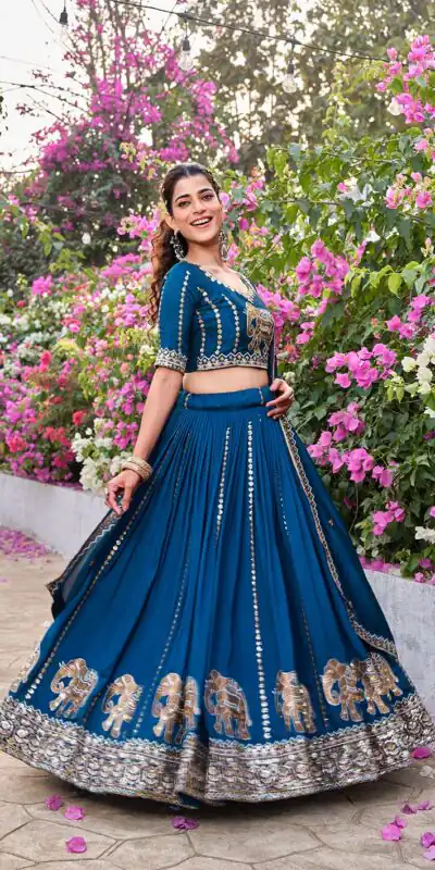 Special Blue Vichitra Silk Thread Work Lehenga Choli | Lehenga, Bollywood Lehenga, Creative Lehenga, Designer Lehenga, Embroidered Lehenga, Party Wear Lehenga