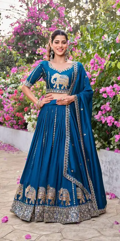 Special Blue Vichitra Silk Thread Work Lehenga Choli | Lehenga, Bollywood Lehenga, Creative Lehenga, Designer Lehenga, Embroidered Lehenga, Party Wear Lehenga