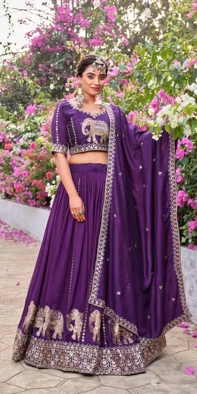 Special Dark Purple Vichitra Silk Thread Work Lehenga Choli | Lehenga, Bollywood Lehenga, Creative Lehenga, Designer Lehenga, Embroidered Lehenga, Party Wear Lehenga