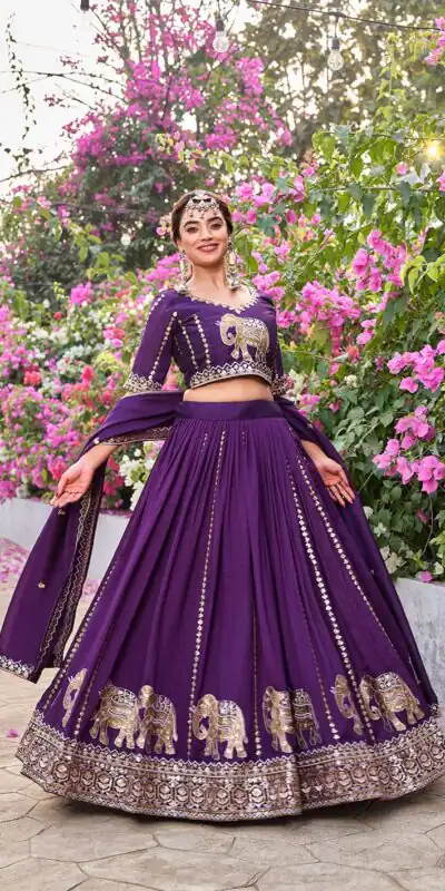 Special Dark Purple Vichitra Silk Thread Work Lehenga Choli | Lehenga, Bollywood Lehenga, Creative Lehenga, Designer Lehenga, Embroidered Lehenga, Party Wear Lehenga