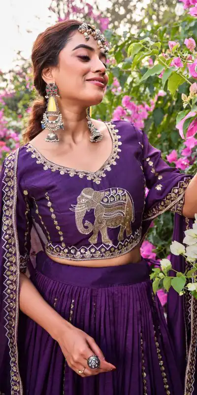 Special Dark Purple Vichitra Silk Thread Work Lehenga Choli | Lehenga, Bollywood Lehenga, Creative Lehenga, Designer Lehenga, Embroidered Lehenga, Party Wear Lehenga