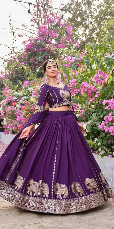 Special Dark Purple Vichitra Silk Thread Work Lehenga Choli | Lehenga, Bollywood Lehenga, Creative Lehenga, Designer Lehenga, Embroidered Lehenga, Party Wear Lehenga