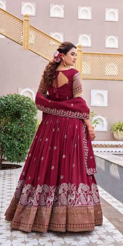 Special Maroon Vichitra Silk Thread Work Lehenga Choli | Lehenga, Bollywood Lehenga, Creative Lehenga, Designer Lehenga, Embroidered Lehenga, Party Wear Lehenga