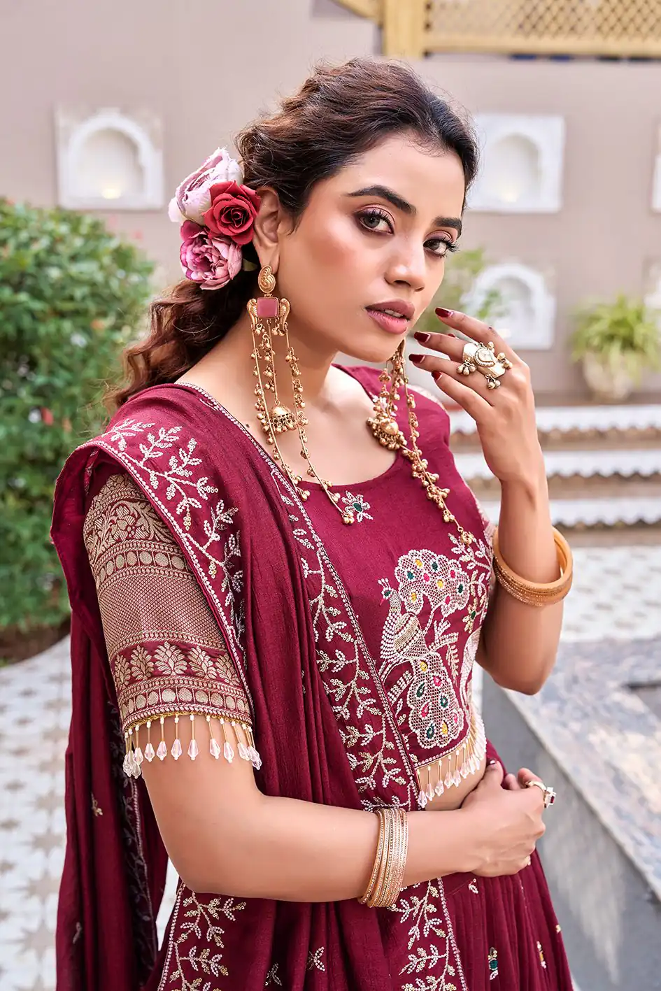 Special Maroon Vichitra Silk Thread Work Lehenga Choli | Lehenga, Bollywood Lehenga, Creative Lehenga, Designer Lehenga, Embroidered Lehenga, Party Wear Lehenga
