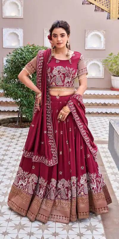Special Maroon Vichitra Silk Thread Work Lehenga Choli | Lehenga, Bollywood Lehenga, Creative Lehenga, Designer Lehenga, Embroidered Lehenga, Party Wear Lehenga