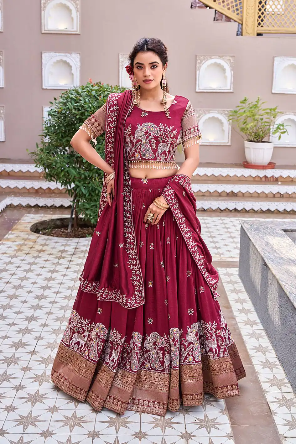 Special Maroon Vichitra Silk Thread Work Lehenga Choli | Lehenga, Bollywood Lehenga, Creative Lehenga, Designer Lehenga, Embroidered Lehenga, Party Wear Lehenga