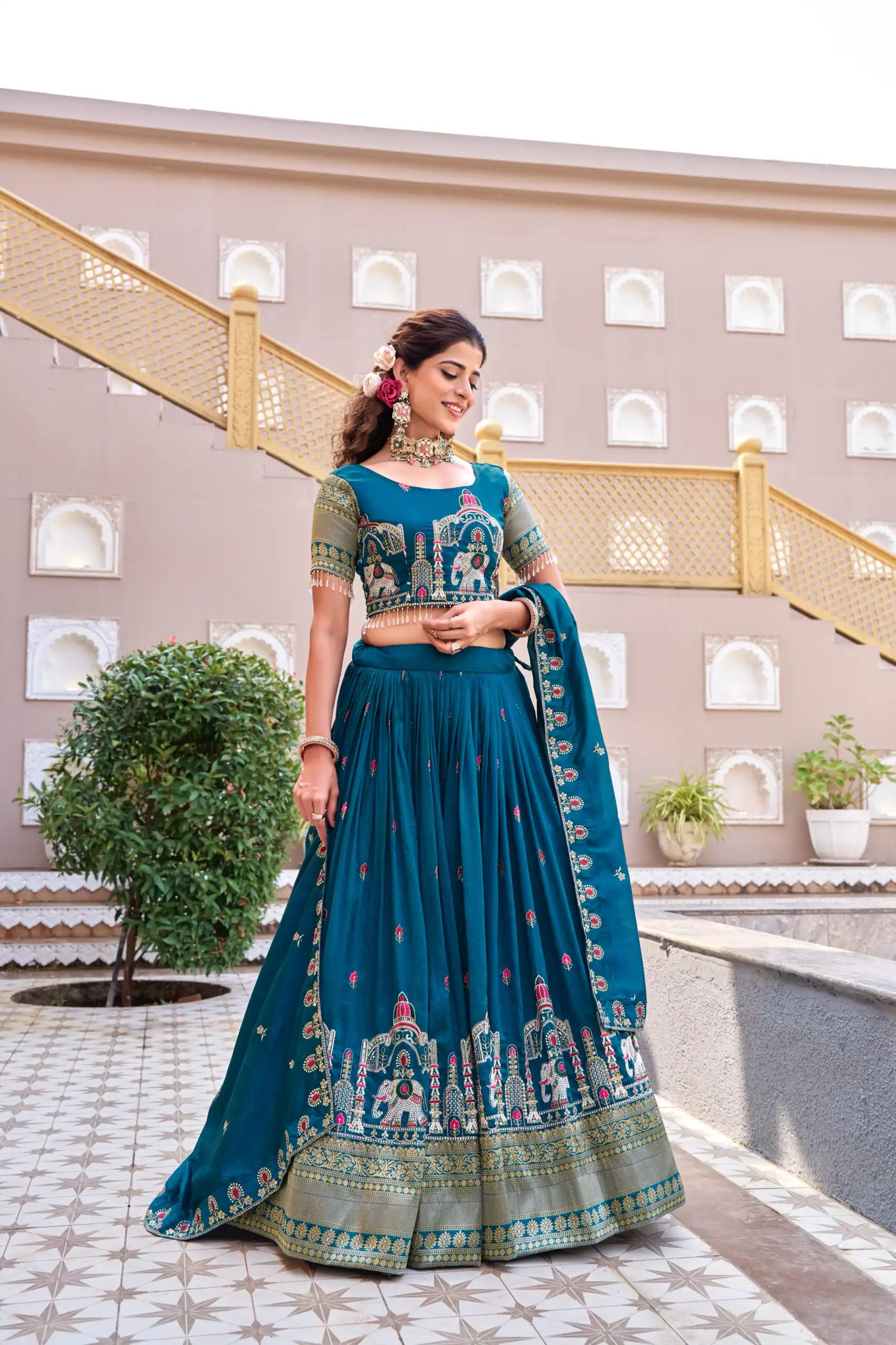 Special Teal Vichitra Silk Thread Work Lehenga Choli | Lehenga, Bollywood Lehenga, Creative Lehenga, Designer Lehenga, Embroidered Lehenga, Party Wear Lehenga