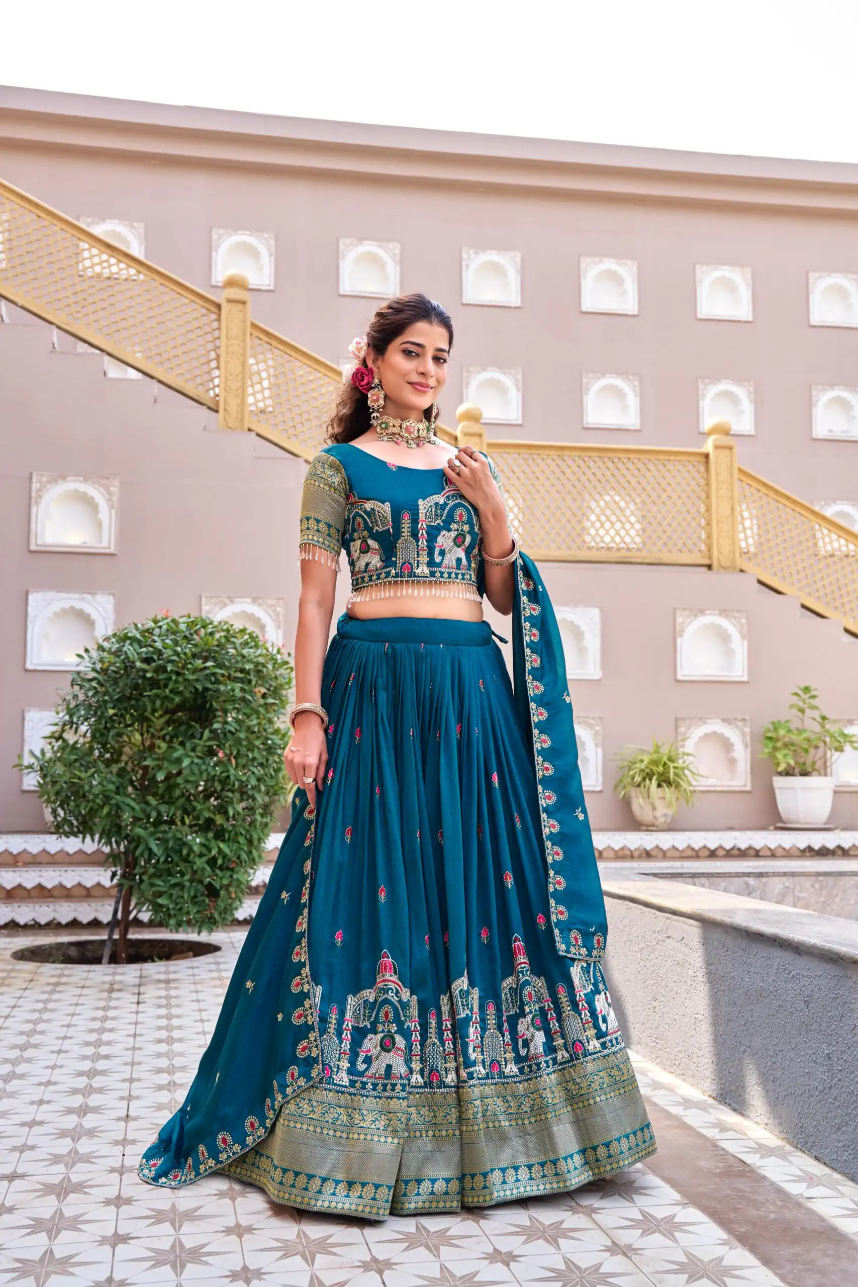Special Teal Vichitra Silk Thread Work Lehenga Choli | Lehenga, Bollywood Lehenga, Creative Lehenga, Designer Lehenga, Embroidered Lehenga, Party Wear Lehenga
