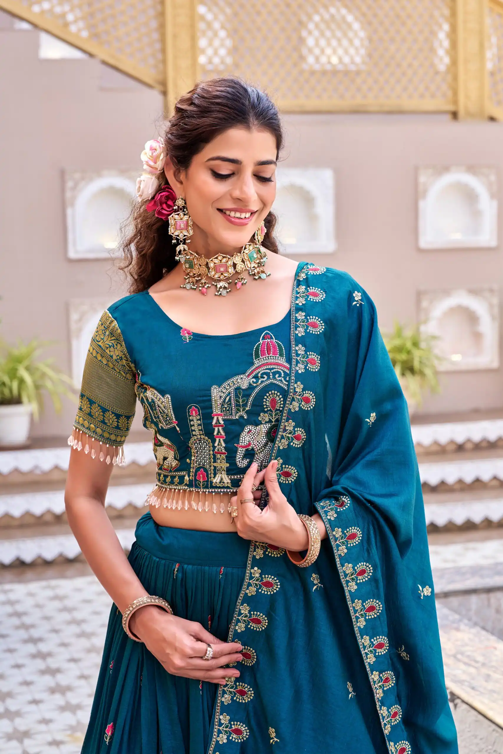Special Teal Vichitra Silk Thread Work Lehenga Choli | Lehenga, Bollywood Lehenga, Creative Lehenga, Designer Lehenga, Embroidered Lehenga, Party Wear Lehenga