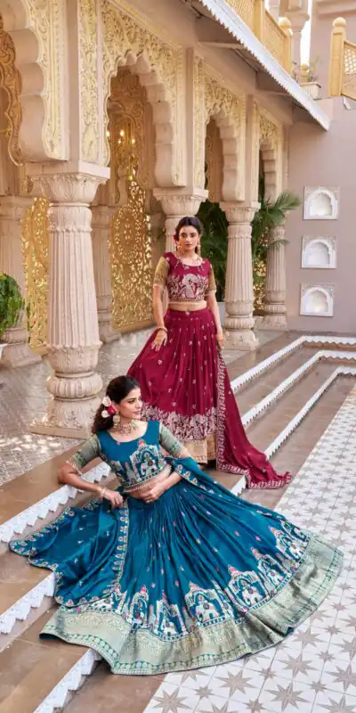 Special Teal Vichitra Silk Thread Work Lehenga Choli | Lehenga, Bollywood Lehenga, Creative Lehenga, Designer Lehenga, Embroidered Lehenga, Party Wear Lehenga