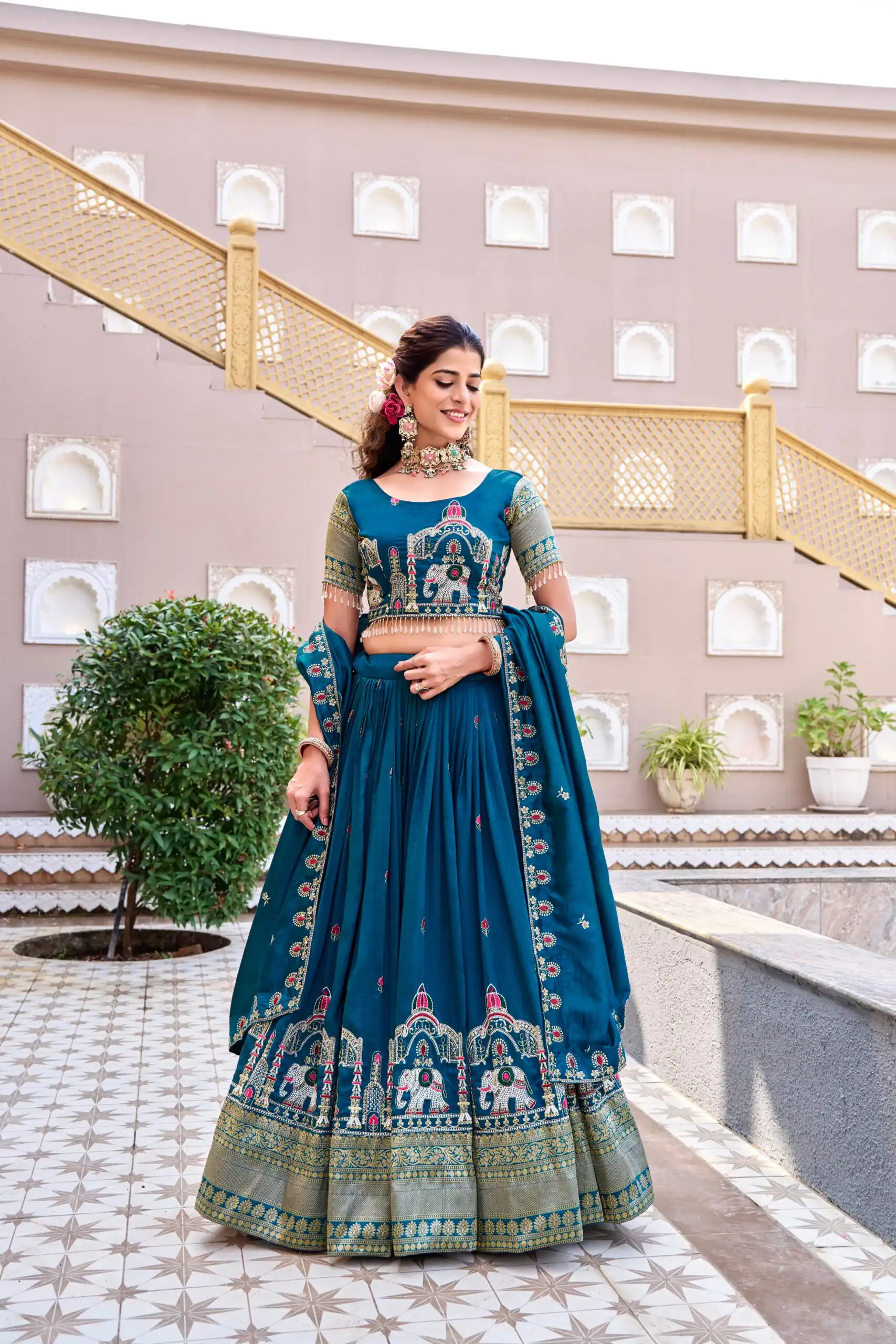 Special Teal Vichitra Silk Thread Work Lehenga Choli | Lehenga, Bollywood Lehenga, Creative Lehenga, Designer Lehenga, Embroidered Lehenga, Party Wear Lehenga