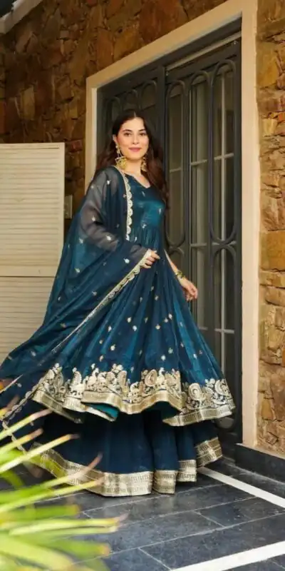 Stunning Teal Gold Crazy Embroidery Work Salwar Suit | Jump Suits, Salwar suit, Casual Suits, Creative suits, Designer Suits, Palazzo Suits, Party Wear Suits, Patiala Suits, Straight Suits