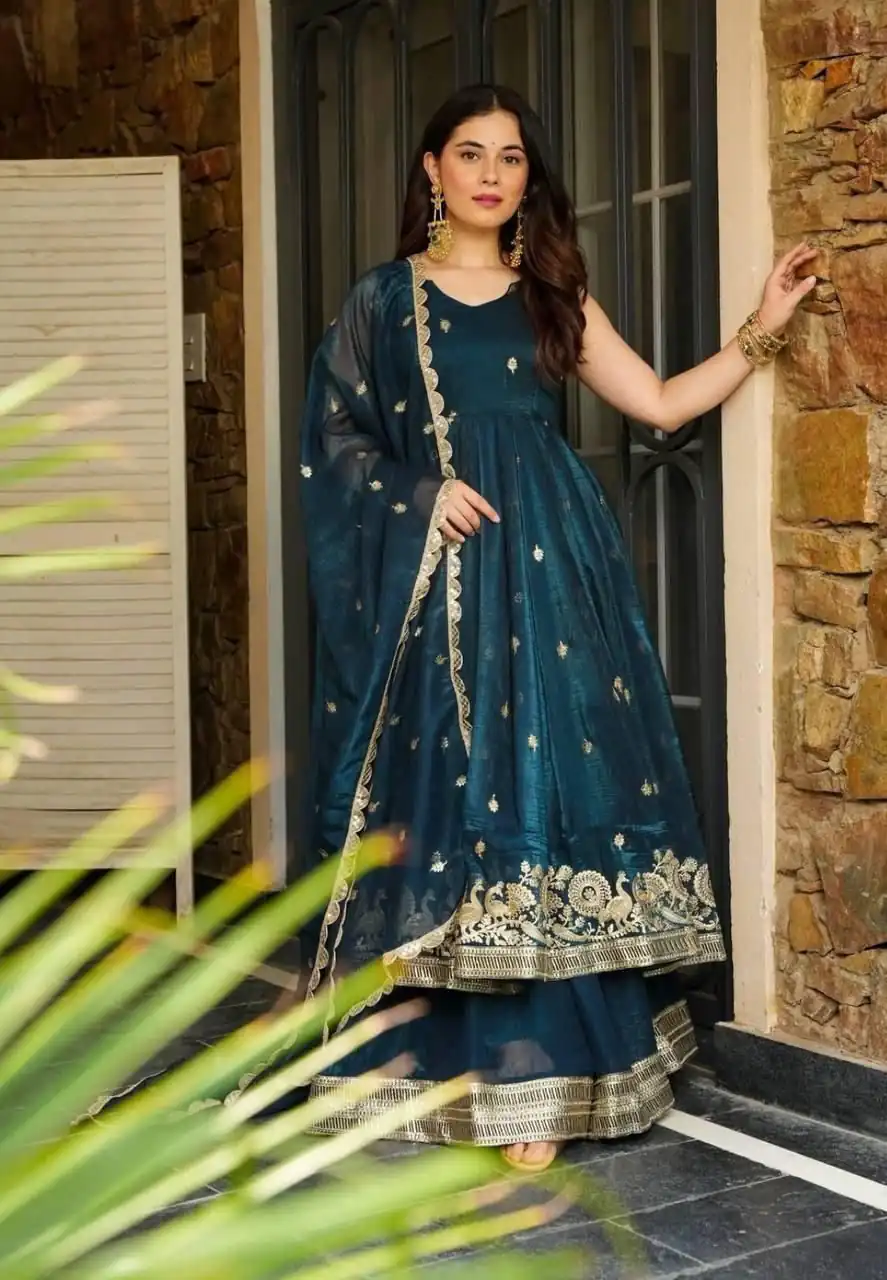 Stunning Teal Gold Crazy Embroidery Work Salwar Suit | Jump Suits, Salwar suit, Casual Suits, Creative suits, Designer Suits, Palazzo Suits, Party Wear Suits, Patiala Suits, Straight Suits