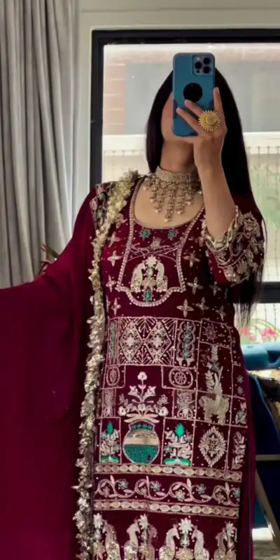 Stylish Maroon Natural Crepe Sequence Work Salwar Suit | Jump Suits, Salwar suit, Casual Suits, Creative suits, Designer Suits, Palazzo Suits, Party Wear Suits, Patiala Suits, Straight Suits