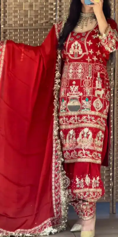 Stylish Red Natural Crepe Sequence Work Salwar Suit | Jump Suits, Salwar suit, Casual Suits, Creative suits, Designer Suits, Palazzo Suits, Party Wear Suits, Patiala Suits, Straight Suits