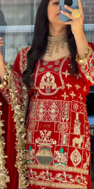 Stylish Red Natural Crepe Sequence Work Salwar Suit | Jump Suits, Salwar suit, Casual Suits, Creative suits, Designer Suits, Palazzo Suits, Party Wear Suits, Patiala Suits, Straight Suits